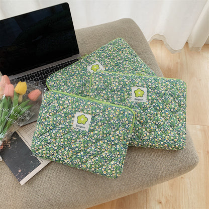 Quilted Floral Laptop Sleeve with Cute Green and Pink Patterns