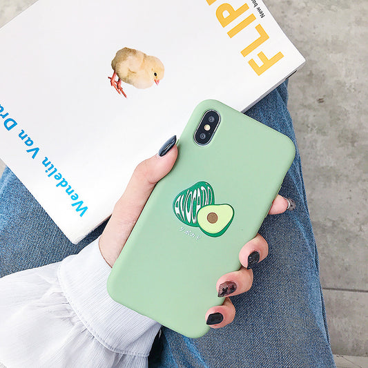 Cute Green Silicone Avocado Phone Case with Fun Cartoon Patterns