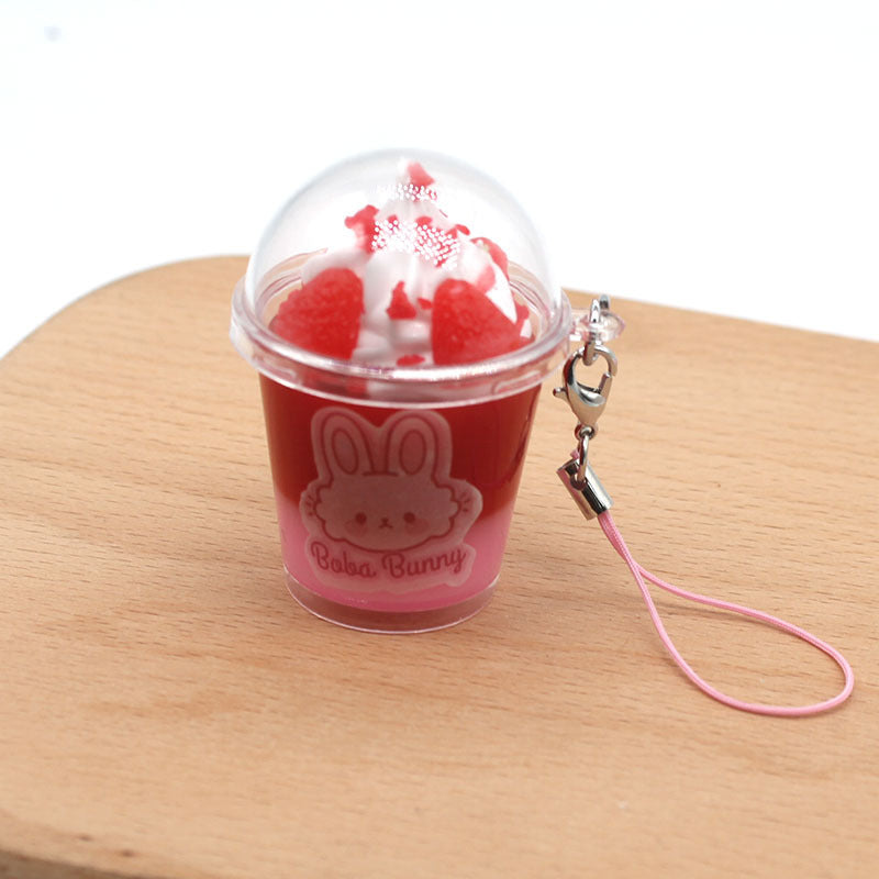 Strawberry Ice Cream Cup Bunny Keychain