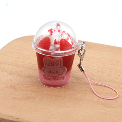 Strawberry Ice Cream Cup Bunny Keychain