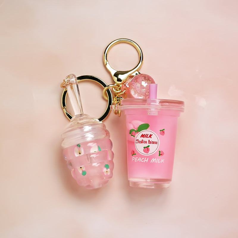 Floating Peach Teacup Lip Gloss Key Ring