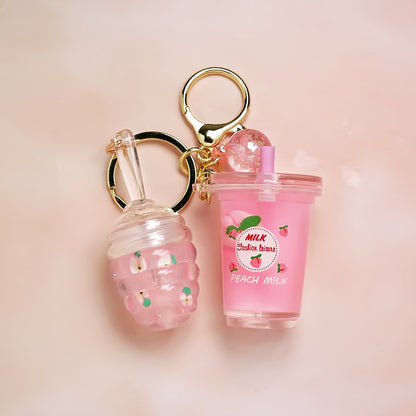 Floating Peach Teacup Lip Gloss Key Ring