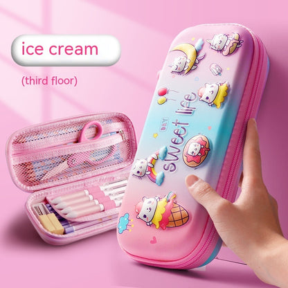 3D Zipper Pencil Case with Bright Cartoon Designs & Large Capacity