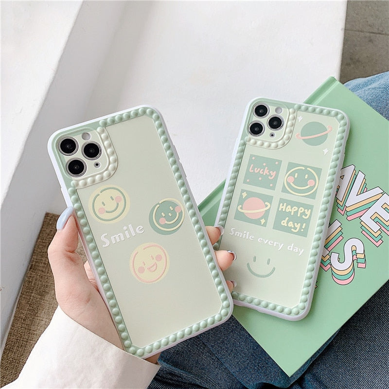 Green Smiley Face Cute Phone Case with Soft Matte Finish with 3D Borders