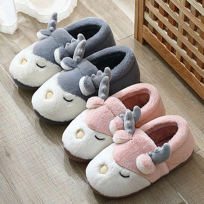 Cozy Plush Reindeer Winter Slippers – Unisex Warm Bedroom Slipper