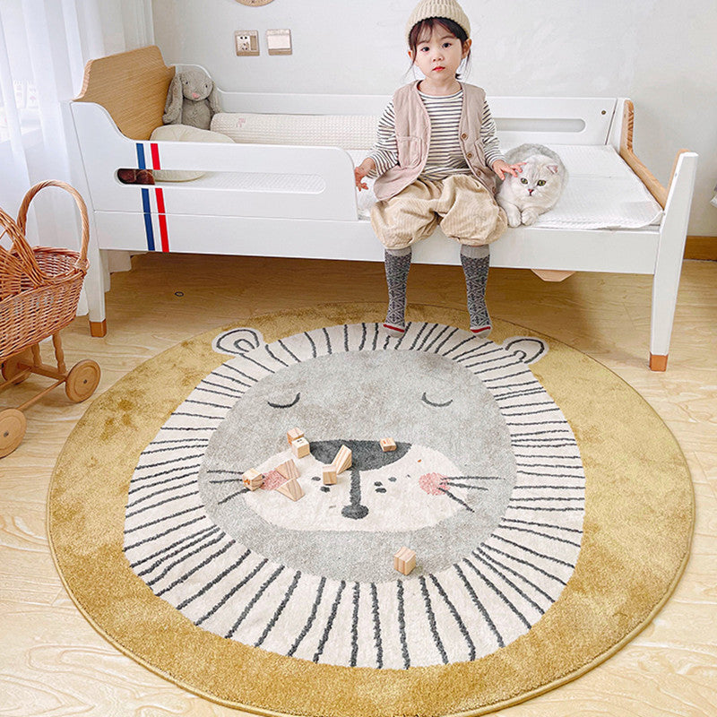 Cute Circular Lion Rug for Children's Rooms - Soft and Playful