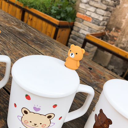 Adorable Bear Ceramic Coffee Mugs with Lid and Spoon