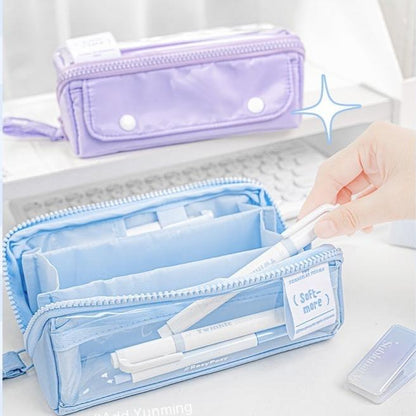 Bright Korean Foldable Canvas Pencil Case with Large Capacity & Transparent Zipper