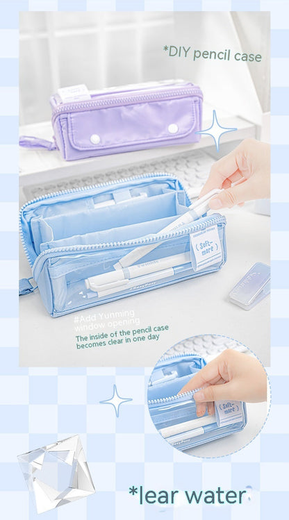 Bright Korean Foldable Canvas Pencil Case with Large Capacity & Transparent Zipper