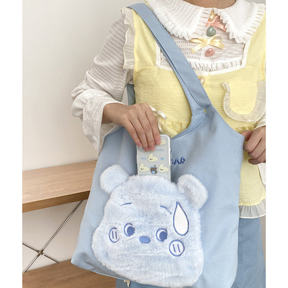 Cute Teddy Bear Tote Bag | Mommy's Blue & Pink Tote Bag