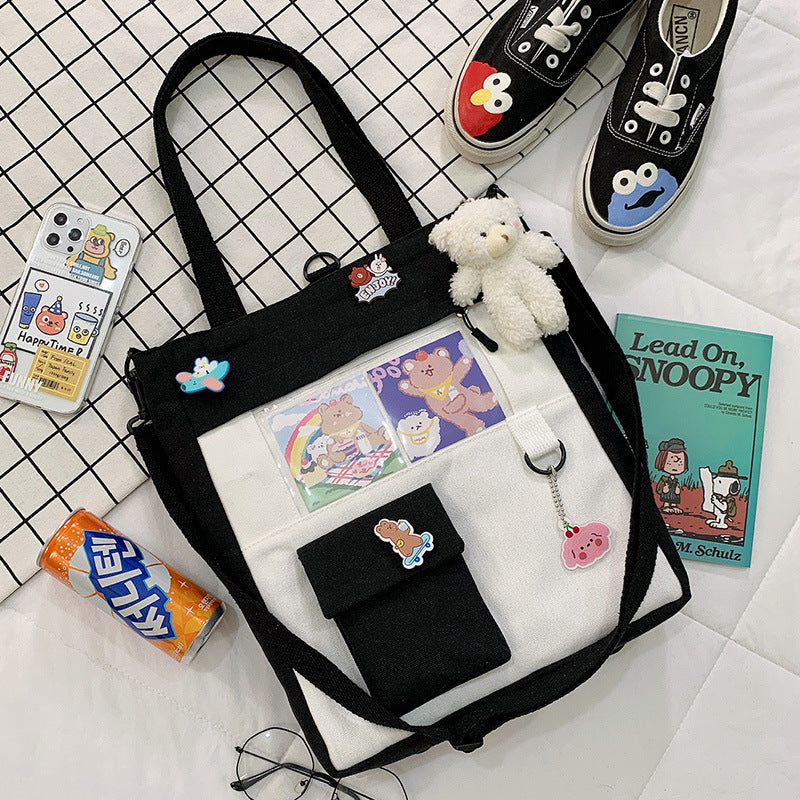 Unisex Large-Capacity Canvas Tote Bag - Multi Pocket Design