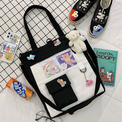 Unisex Large-Capacity Canvas Tote Bag - Multi Pocket Design