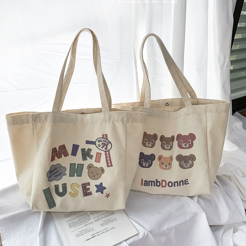 Large Capacity Women's White Canvas Tote Bag | Shoulder Tote Bag