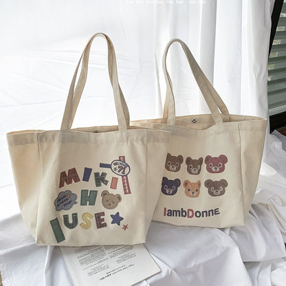 Large Capacity Women's White Canvas Tote Bag | Shoulder Tote Bag