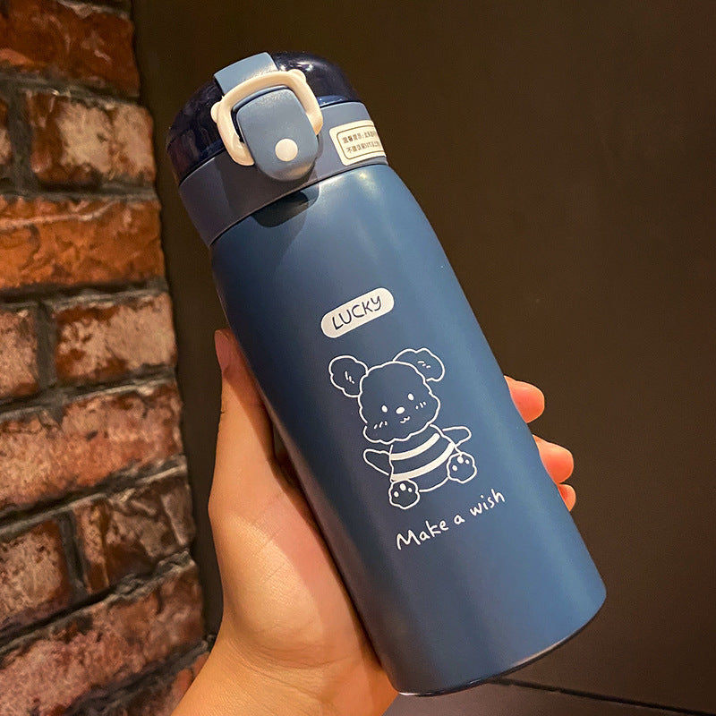 Cute Animal Designs Stainless Steel Insulated Water Bottle with Straw & Sticker