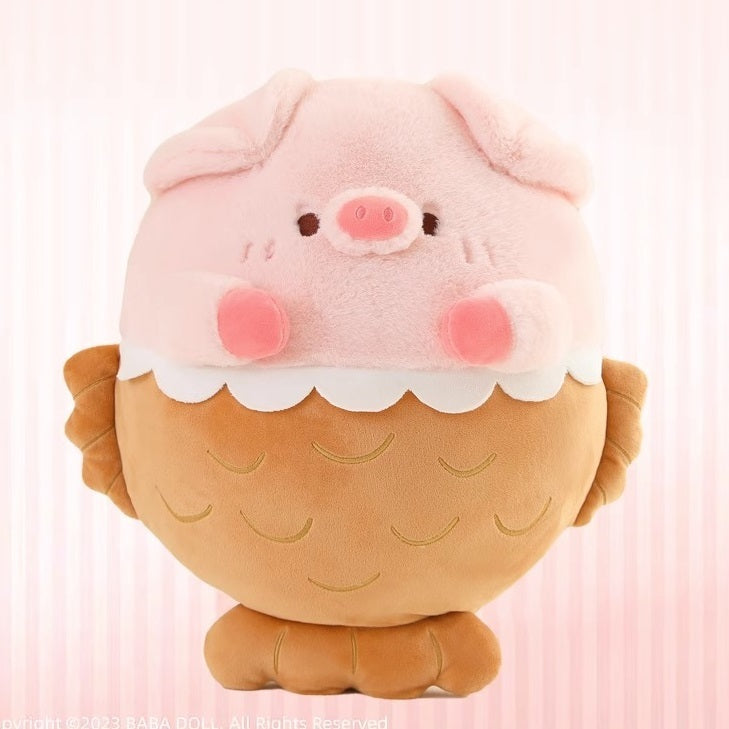 Cute Piggy Plushie in a Fish-Shaped Cupcake Design