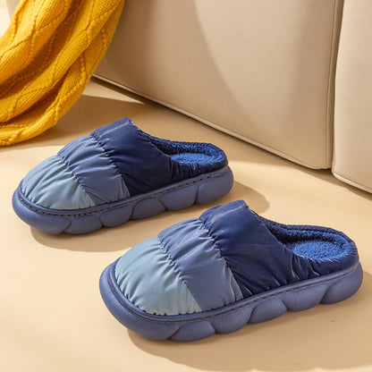 Puffy Quilted Waterproof Plush Slippers – Warm, Thick Sole, Unisex Slippers