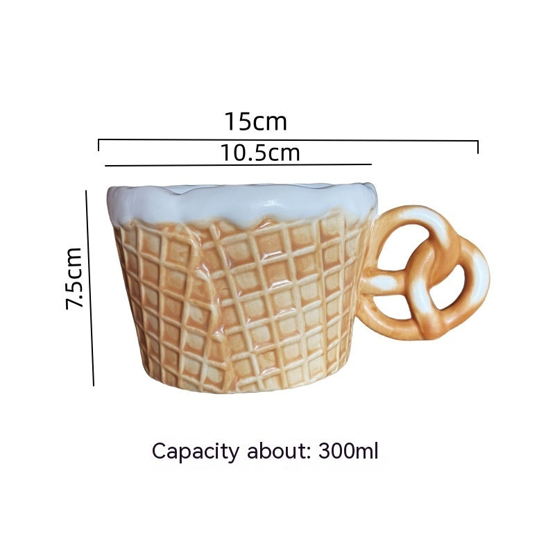 Ice Cream Waffle-Themed Creative Ceramic Mugs and Plates Set