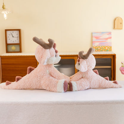 Cute Pink Dragon Plush Toy with Floppy Ears & Antlers