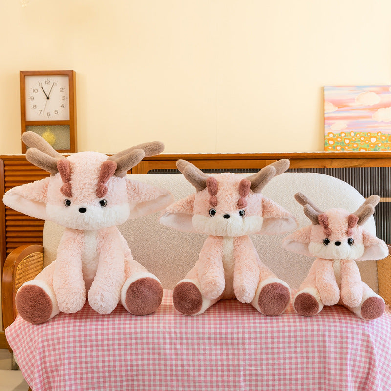 Cute Pink Dragon Plush Toy with Floppy Ears & Antlers