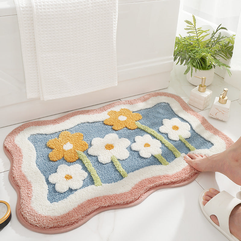 Modern & Stylish Flower Doormat | Water Absorbent Floral Bathroom Mat Collection