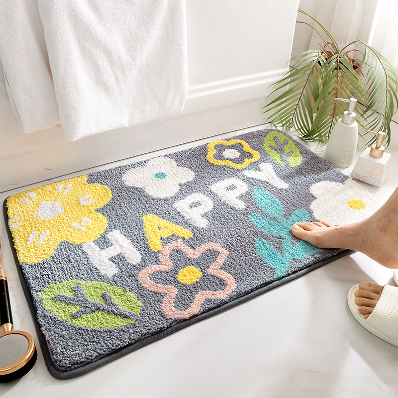 Modern & Stylish Flower Doormat | Water Absorbent Floral Bathroom Mat Collection