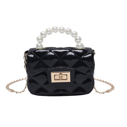 Glossy Pearl Handle Quilted Crossbody Shoulder Bags for Women with Chain Strap