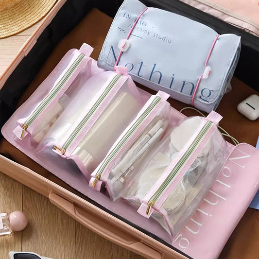 Portable Folding Travel Cosmetic Bag with Multi-Pocket Washbag Design