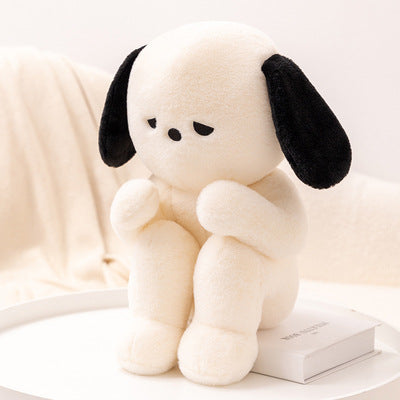 Cute Black & White Puppy Dog Plush Toy with Floppy Ears & Sad Looks