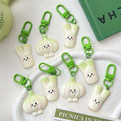 Cute Vegetable Keychains with Smiling Faces & Green Clips