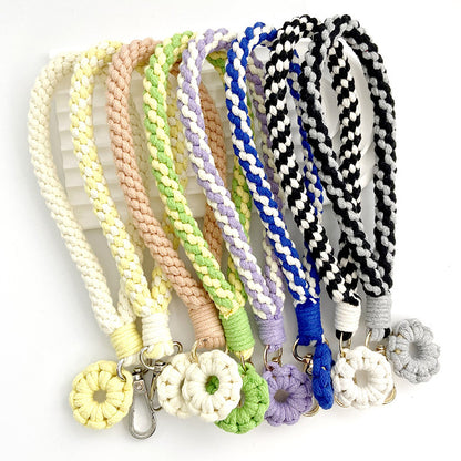 Handmade Lanyard Crochet Keychains for Women with Colorful Flower Charms