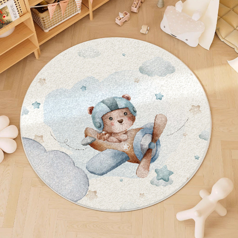 Cute Round Animal Print Washable Rugs for Children's Rooms