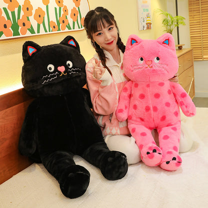 Cuddly Polka Dots Stuffed Cat Toy in Cute Pink & Black Cat Plush Toy Variant