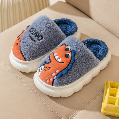 Dinosaur Plush Winter Slippers – Unisex Slippers With Colorful Cartoon Design