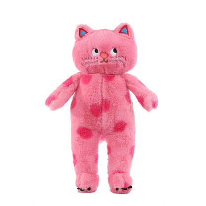 Cuddly Polka Dots Stuffed Cat Toy in Cute Pink & Black Cat Plush Toy Variant