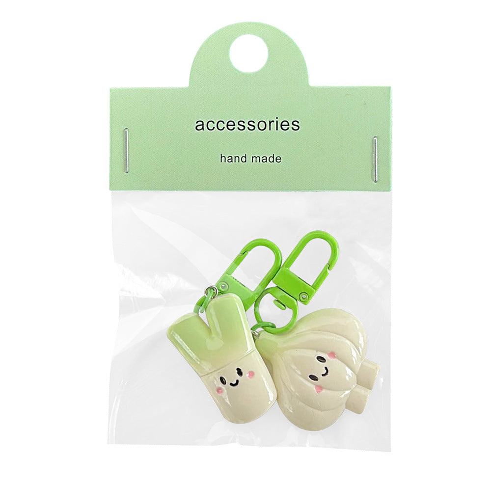 Cute Vegetable Keychains with Smiling Faces & Green Clips