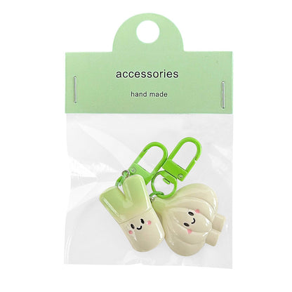 Cute Vegetable Keychains with Smiling Faces & Green Clips