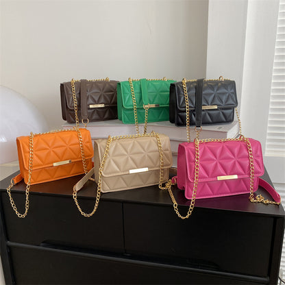 Quilted Leather Mini Chain Shoulder Bags for Women in Bright Colors