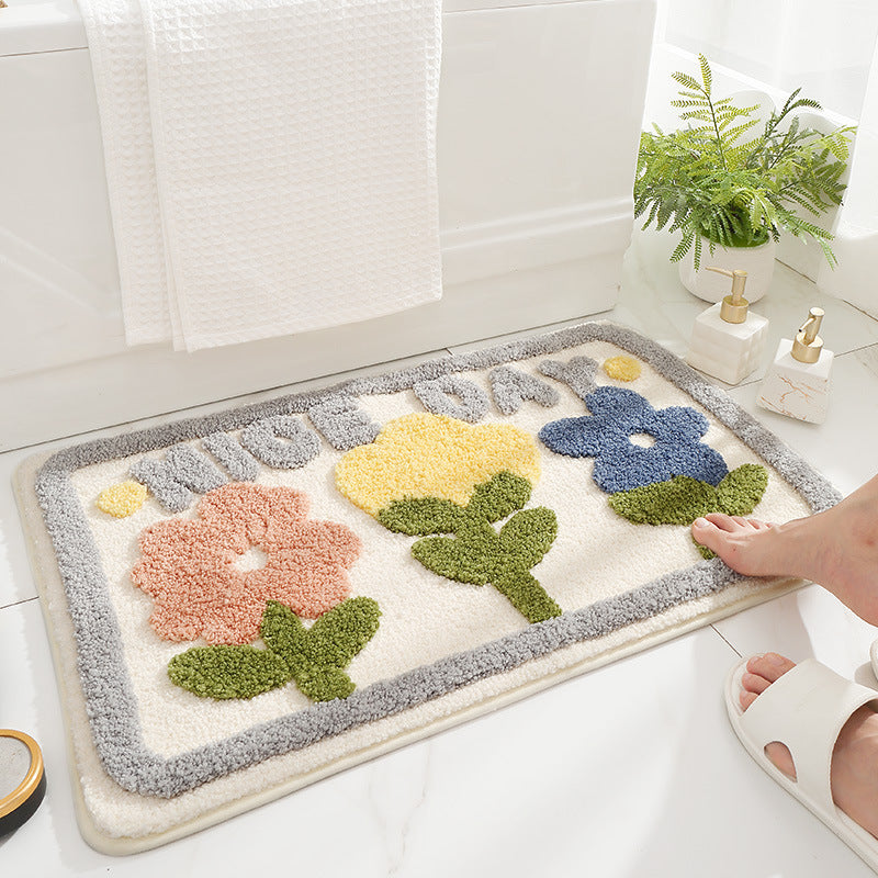 Modern & Stylish Flower Doormat | Water Absorbent Floral Bathroom Mat Collection