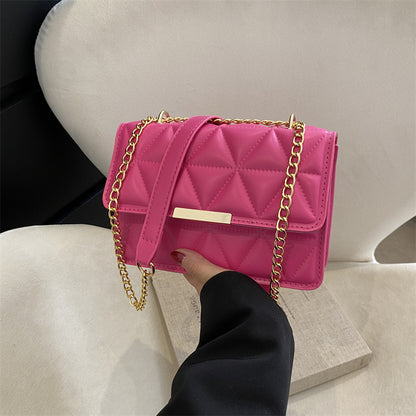 Quilted Leather Mini Chain Shoulder Bags for Women in Bright Colors