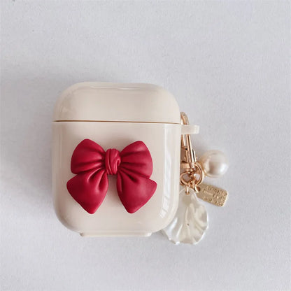 3D Red Bow AirPod Case with Pearl & Shell Charm