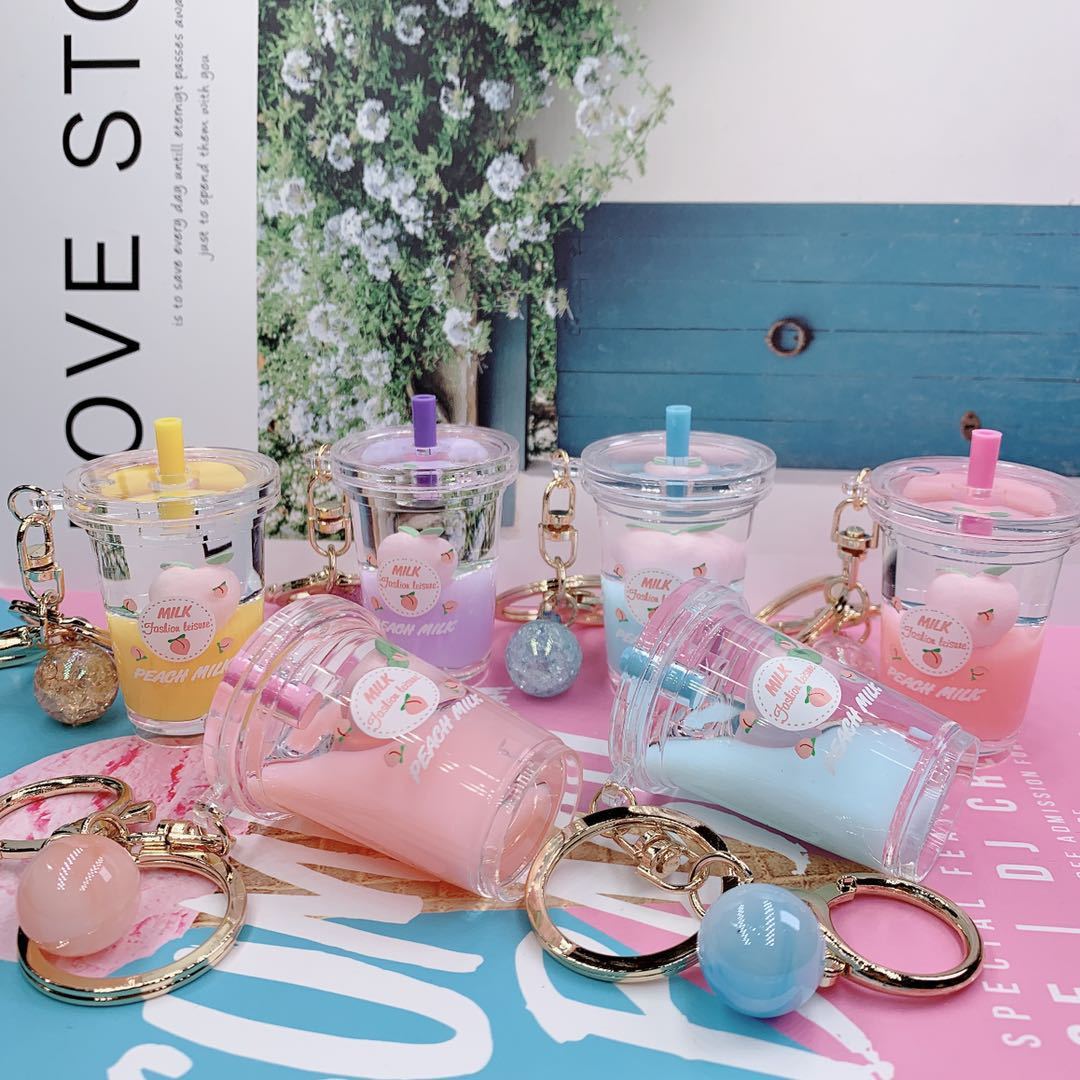 Colorful Mini Milkshake Keychains with Straw & Glitter Charms