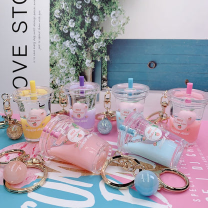 Colorful Mini Milkshake Keychains with Straw & Glitter Charms