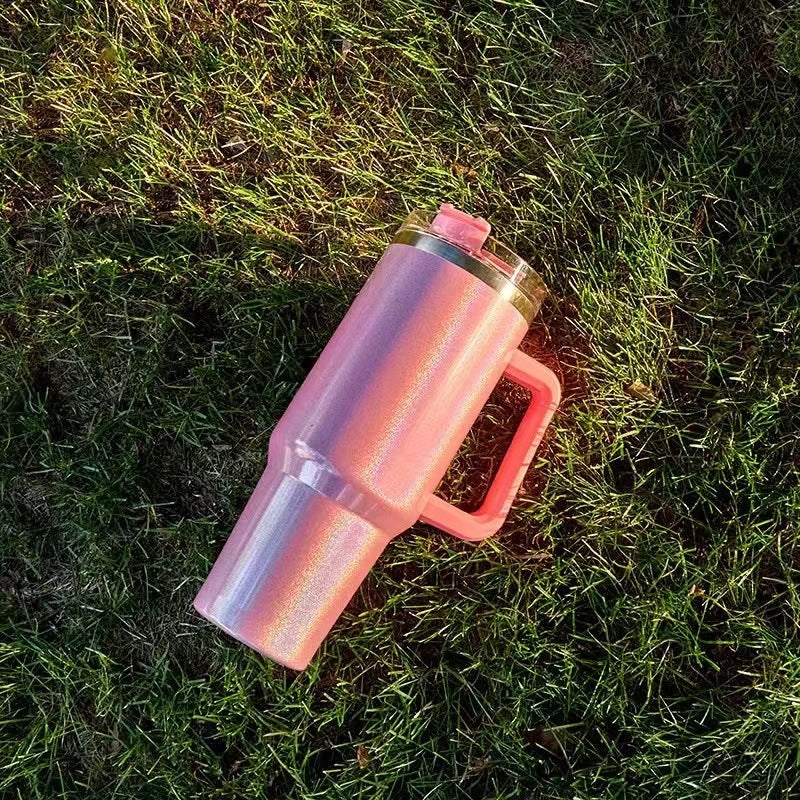 Colorful Gradient Stainless Steel Thermos Tumbler with Handle & Straw