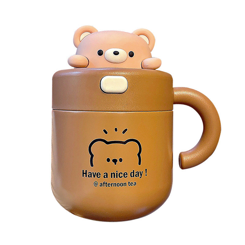 Adorable Insulated Thermal Cups with Bear and Bunny Lid Design