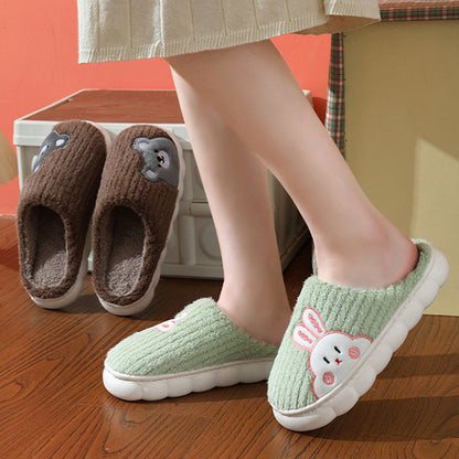 Cute Bear & Rabbit Plush Winter Slippers for Women – Thick Sole