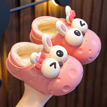 Cute Big-Eyed Cartoon Giraffe & Bunny Warm Cotton Slippers for Kids