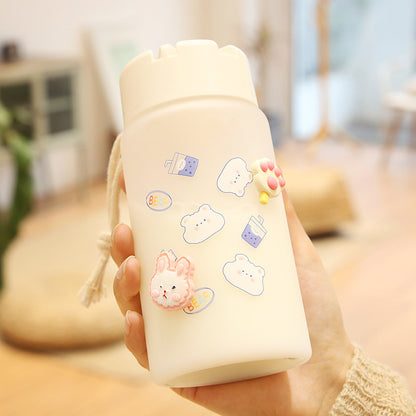 Cute Small Water Bottles with 3D Stickers and Soft Pastel Design