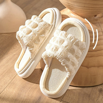 Comfy Summer Cotton Linen Slipper Slides – Non-Slip Open Toe Slippers