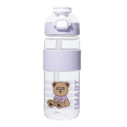 Cute & Transparent Bear Large Water Bottle with Straw & Flip Top – 1100ML